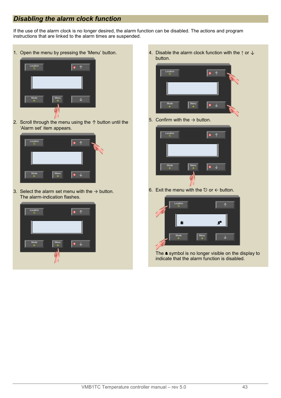 Disabling the alarm clock function | Velleman VMB1TC User Manual | Page 43 / 104