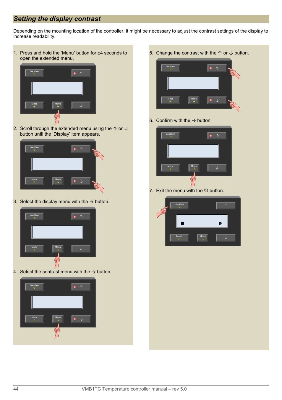 Setting the display contrast | Velleman VMB1TC User Manual | Page 44 / 104