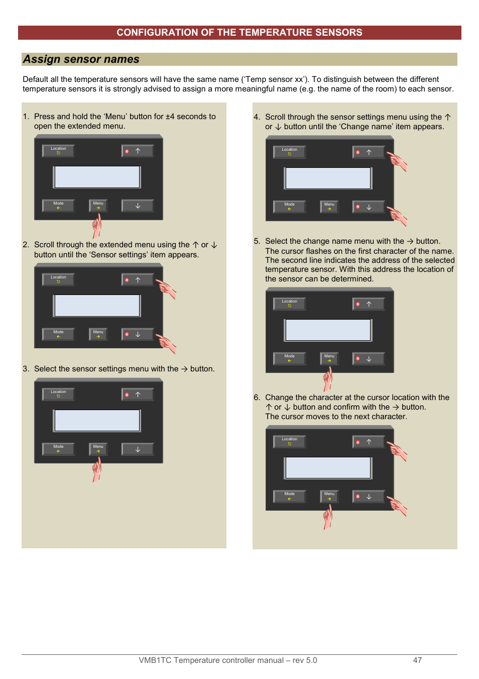 Assign sensor names, Configuration of the temperature sensors | Velleman VMB1TC User Manual | Page 47 / 104