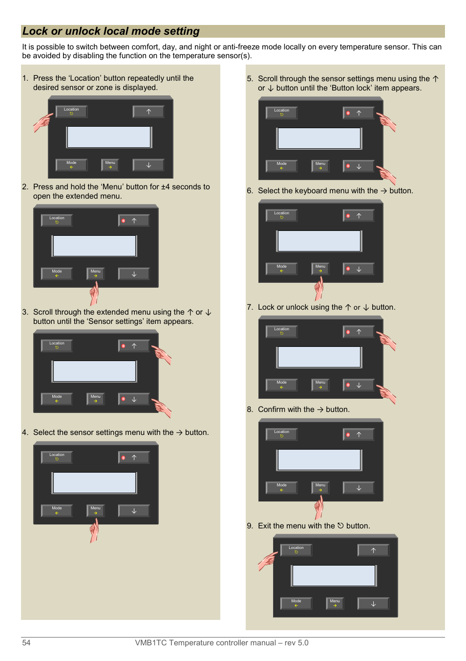 Lock or unlock local mode setting | Velleman VMB1TC User Manual | Page 54 / 104