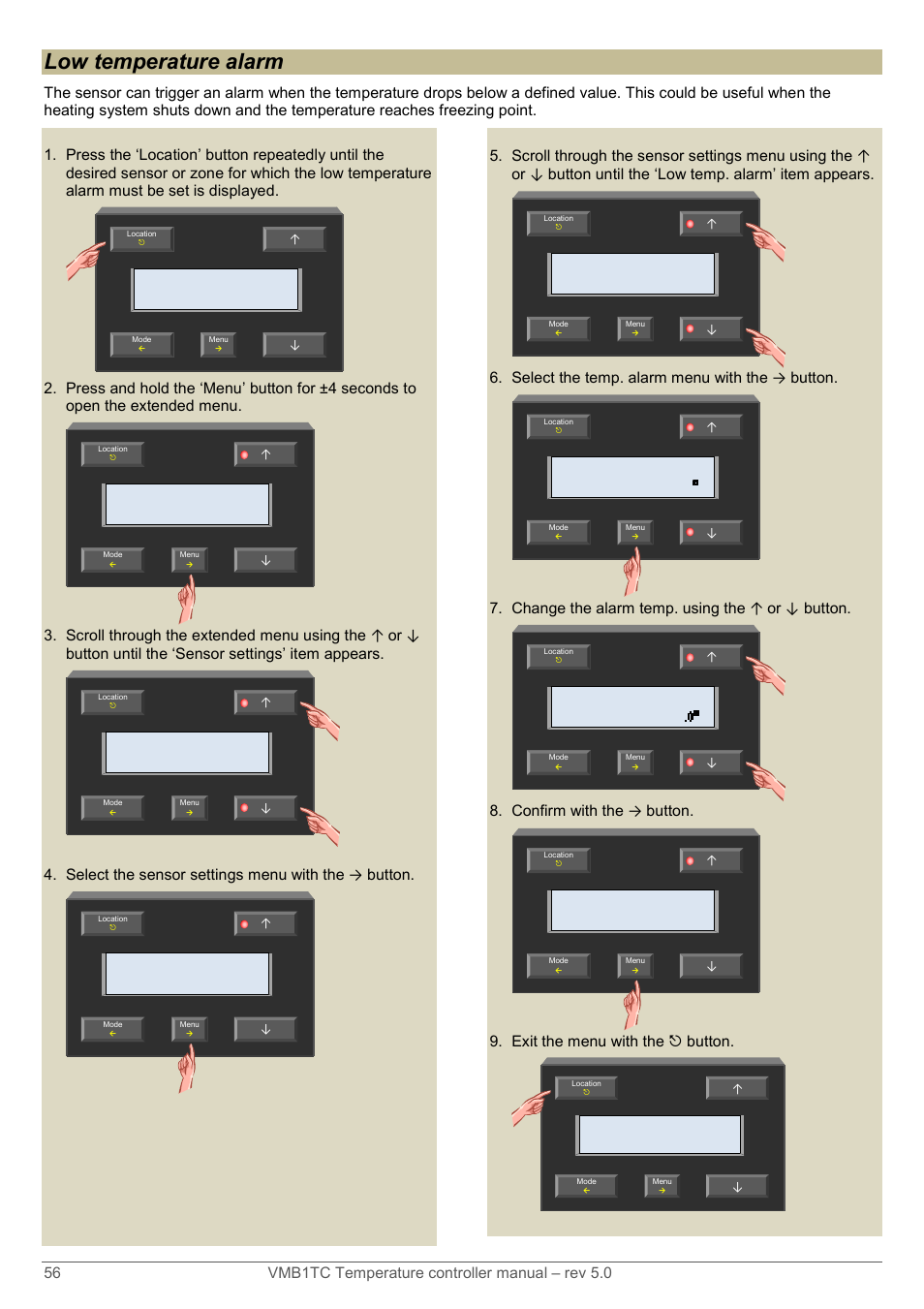 Low temperature alarm | Velleman VMB1TC User Manual | Page 56 / 104