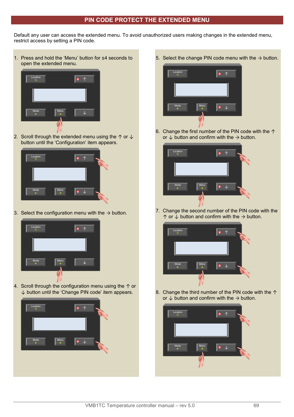 Pin code protect the extended menu | Velleman VMB1TC User Manual | Page 69 / 104