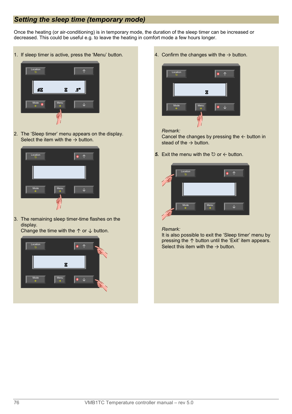 Setting the sleep time (temporary mode) | Velleman VMB1TC User Manual | Page 76 / 104