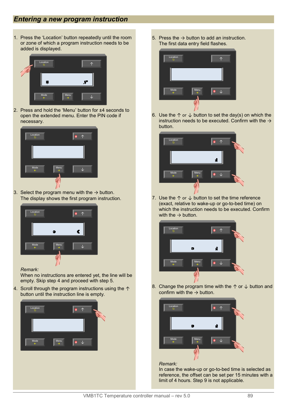 Entering a new program instruction | Velleman VMB1TC User Manual | Page 89 / 104