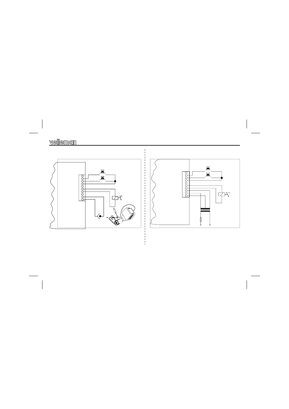 K8035, Hook-up when using an adapter, Hook-up when using a transformer | Connection | Velleman projects K8035 Assembly instructions User Manual | Page 9 / 16