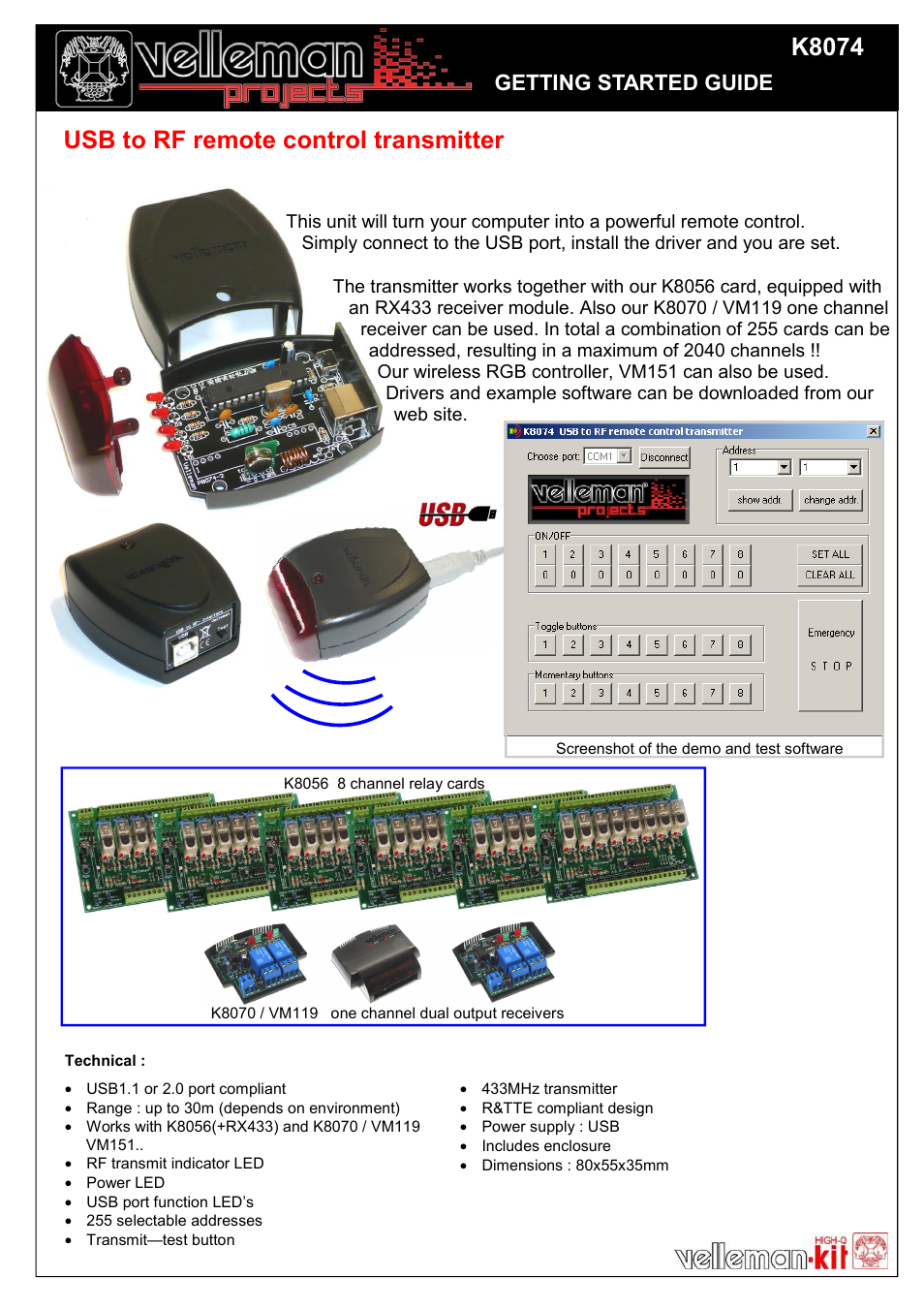 Velleman projects K8074 getting started manual User Manual | 4 pages