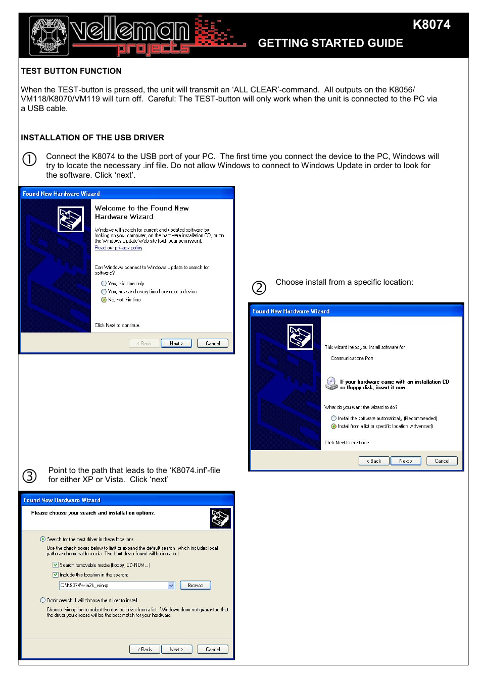 Velleman projects K8074 getting started manual User Manual | Page 2 / 4