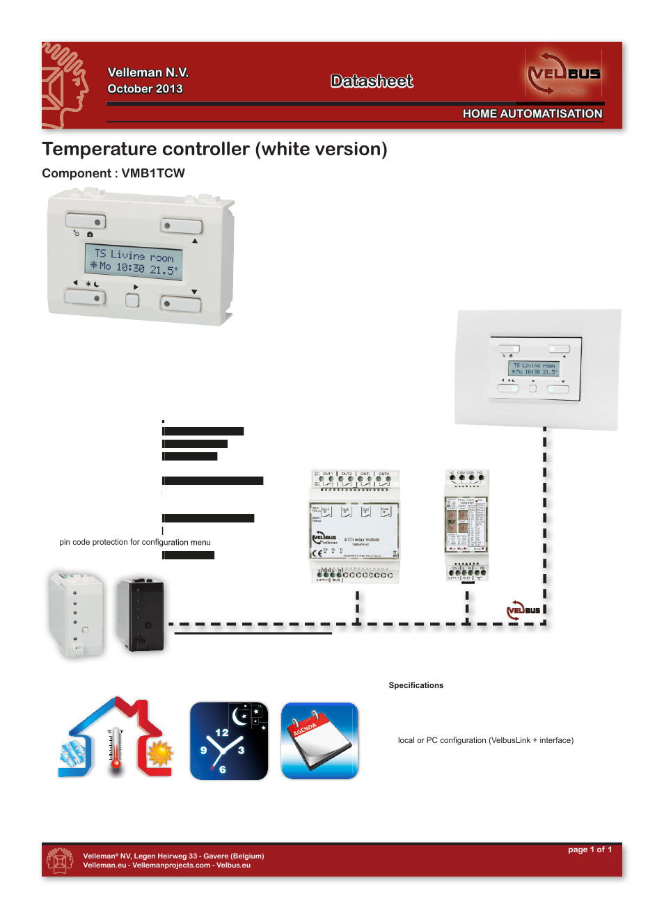 Velleman projects VMB1TCW Datasheet User Manual | 1 page