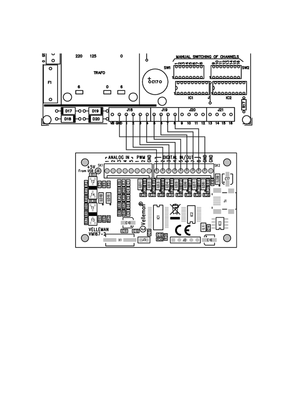 Vm167 connected to the relay card k6714-16 | Velleman VM167 User Manual | Page 23 / 24