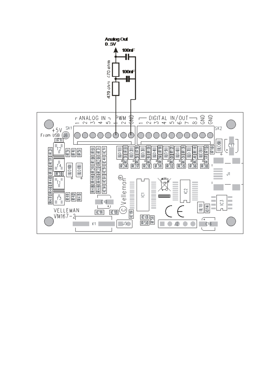 Circuit diagram of a pwm to analog converter | Velleman VM167 User Manual | Page 24 / 24