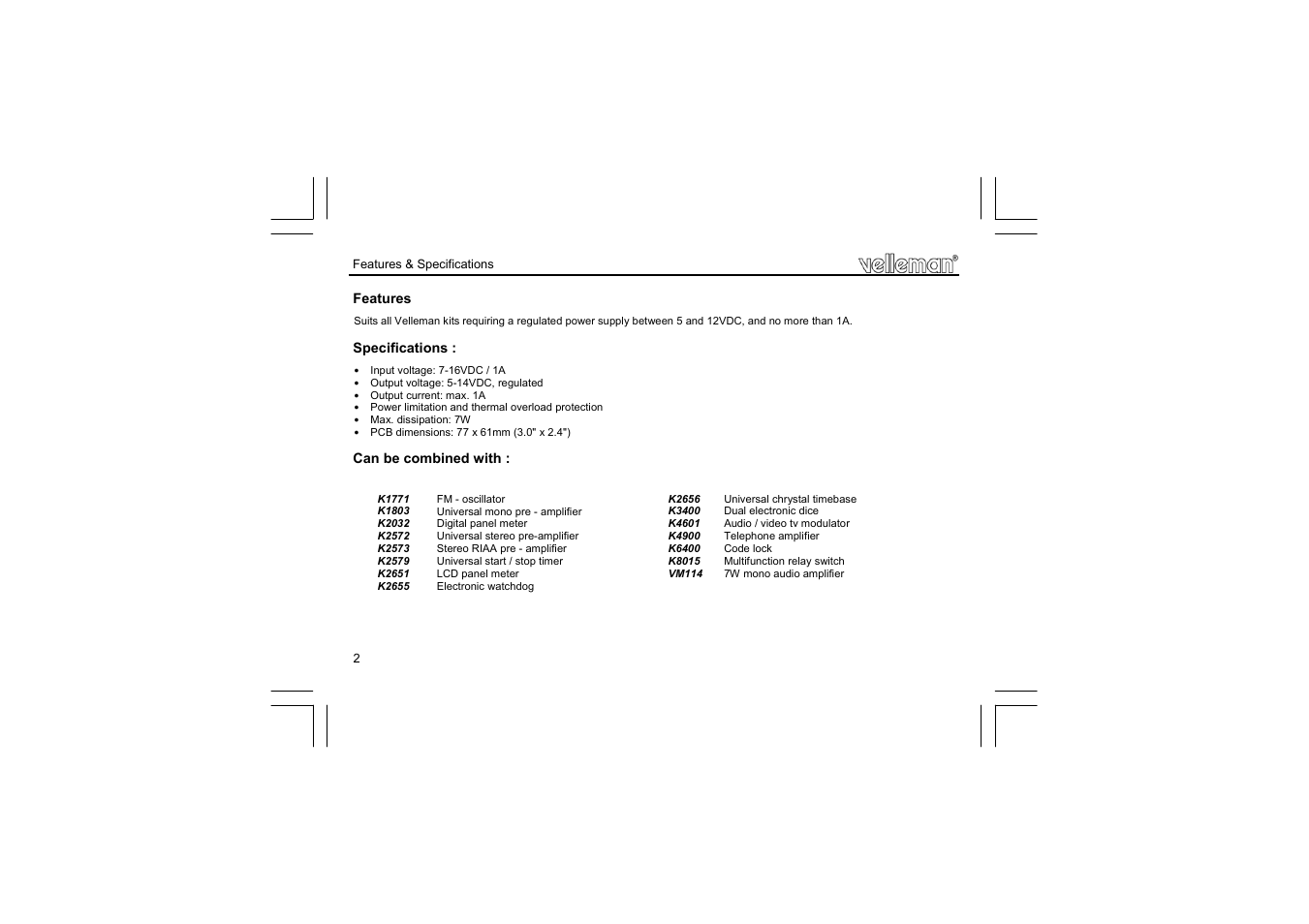 Velleman projects K2570 Assembly instructions User Manual | Page 2 / 8