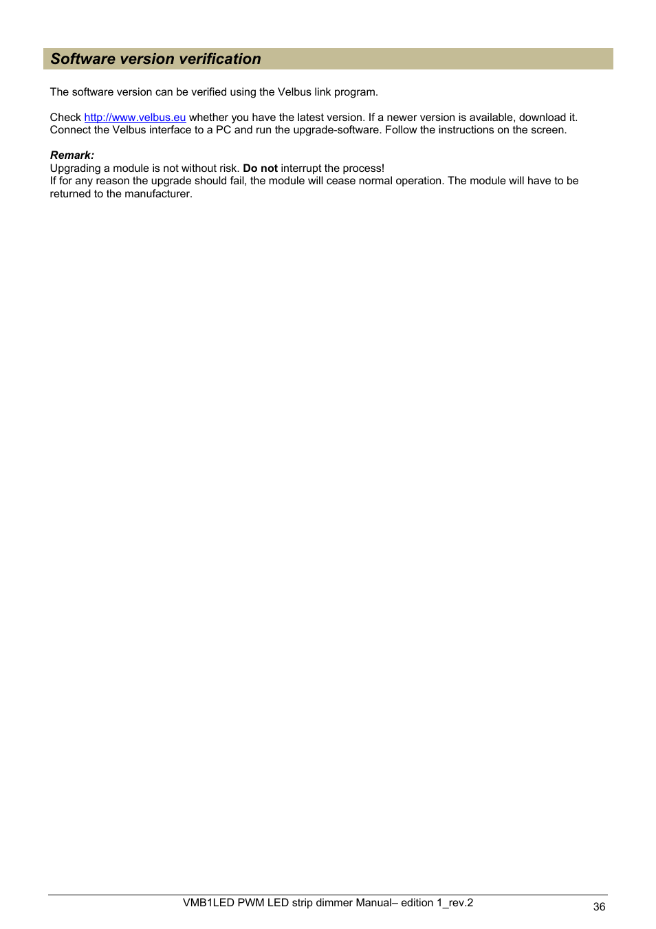Software version verification | Velleman VMB1LED User Manual | Page 36 / 38