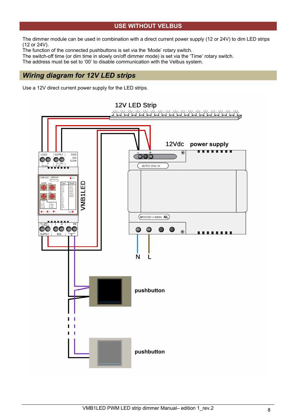 Wiring diagram for 12v led strips | Velleman VMB1LED User Manual | Page 8 / 38
