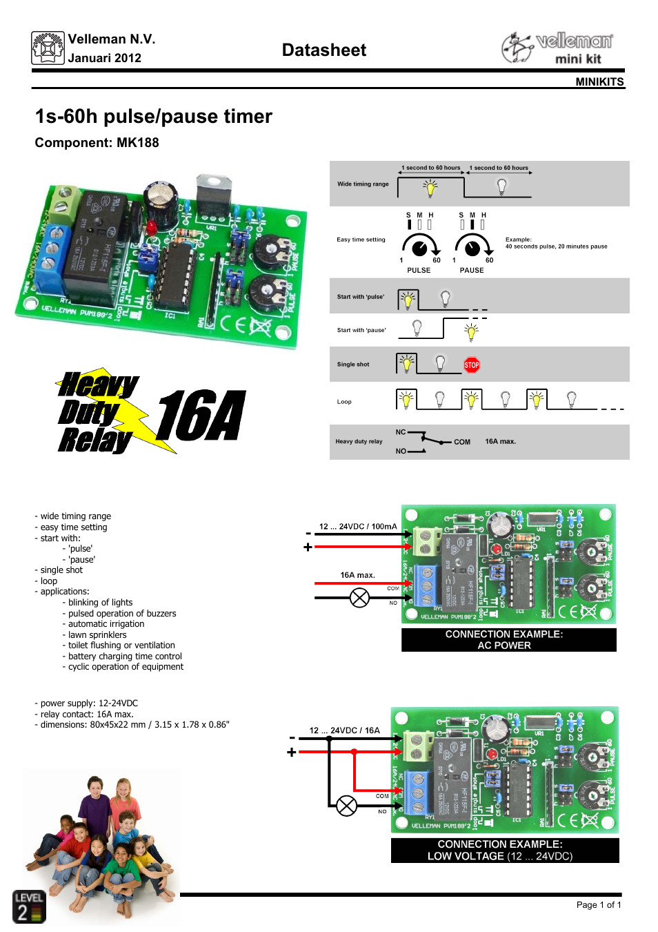 Velleman projects MK188 Datasheet User Manual | 1 page