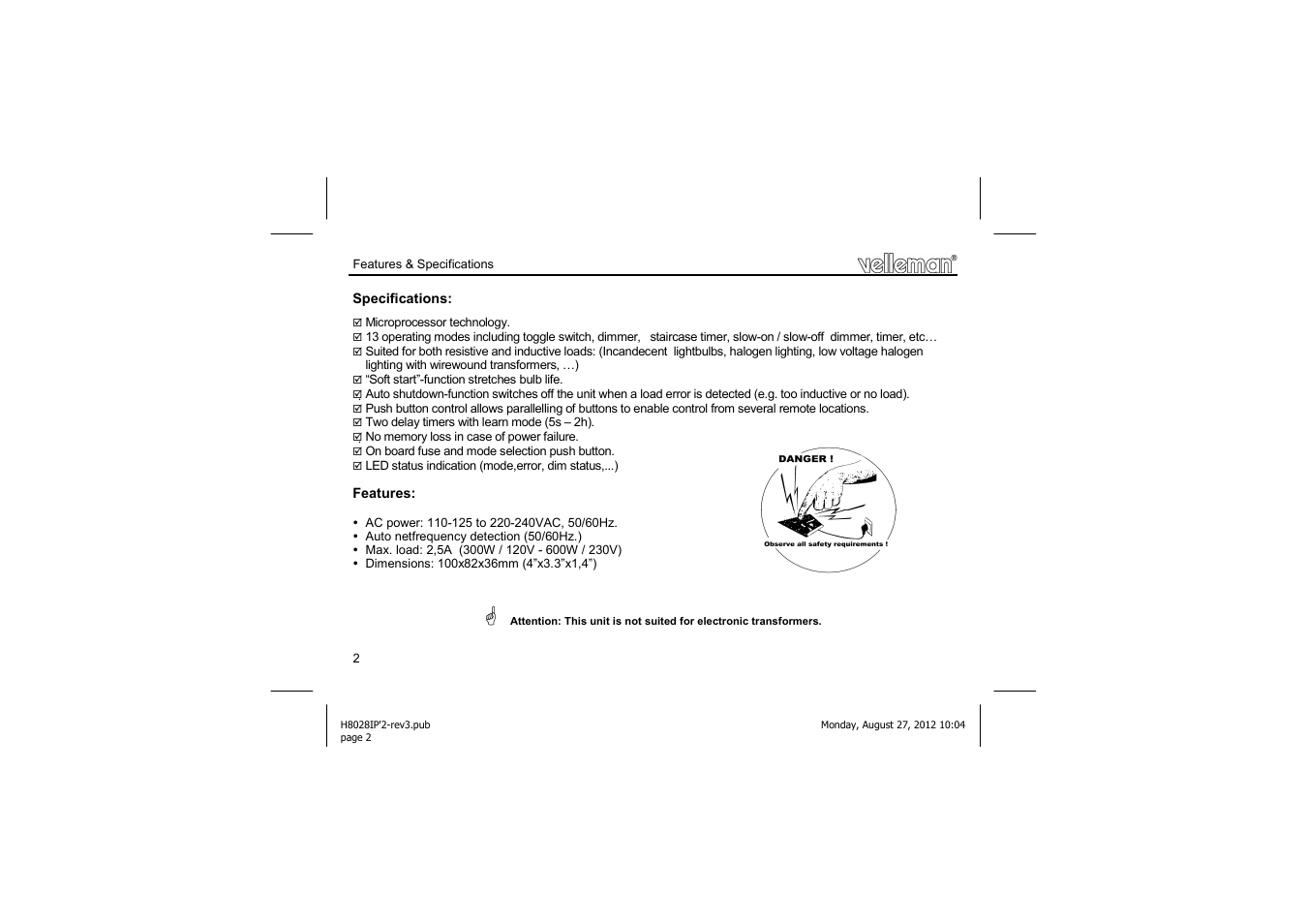 Velleman projects K8028 Assembly instructions User Manual | Page 2 / 24