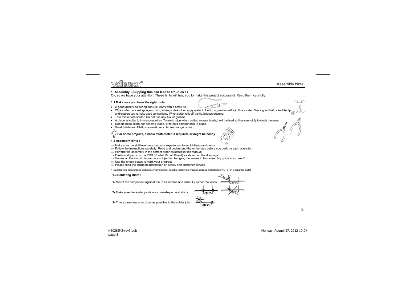 Velleman projects K8028 Assembly instructions User Manual | Page 3 / 24