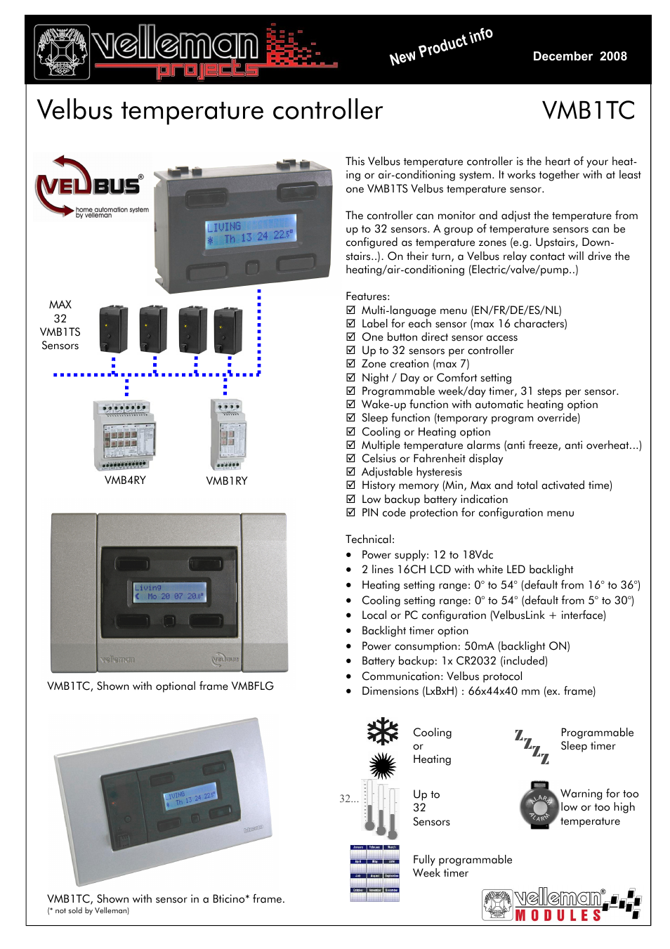 Velleman projects VMB1TS Datasheet User Manual | 1 page