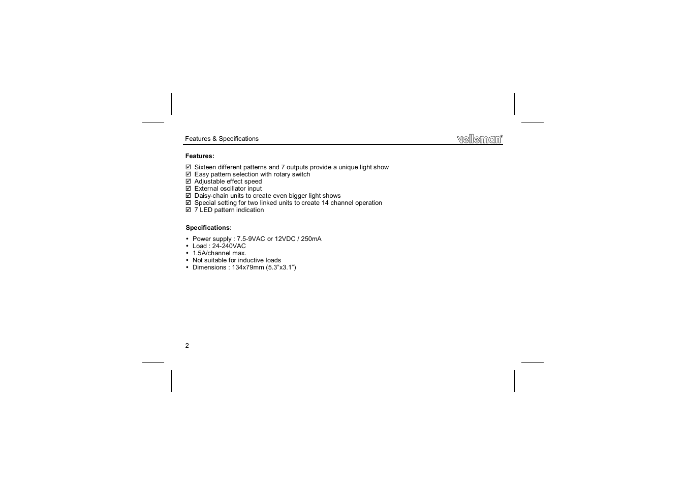 Velleman projects K5201 Assembly instructions User Manual | Page 2 / 16