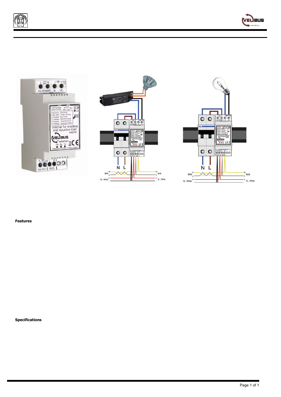 Velleman projects VMBDMI Datasheet User Manual | 1 page