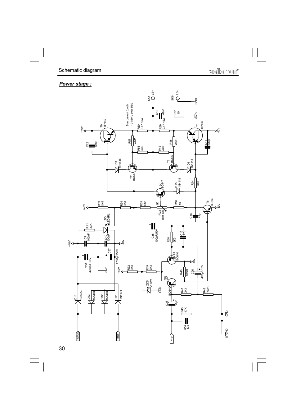 Power stage : schematic diagram | Velleman К8077 User Manual | Page 30 / 32