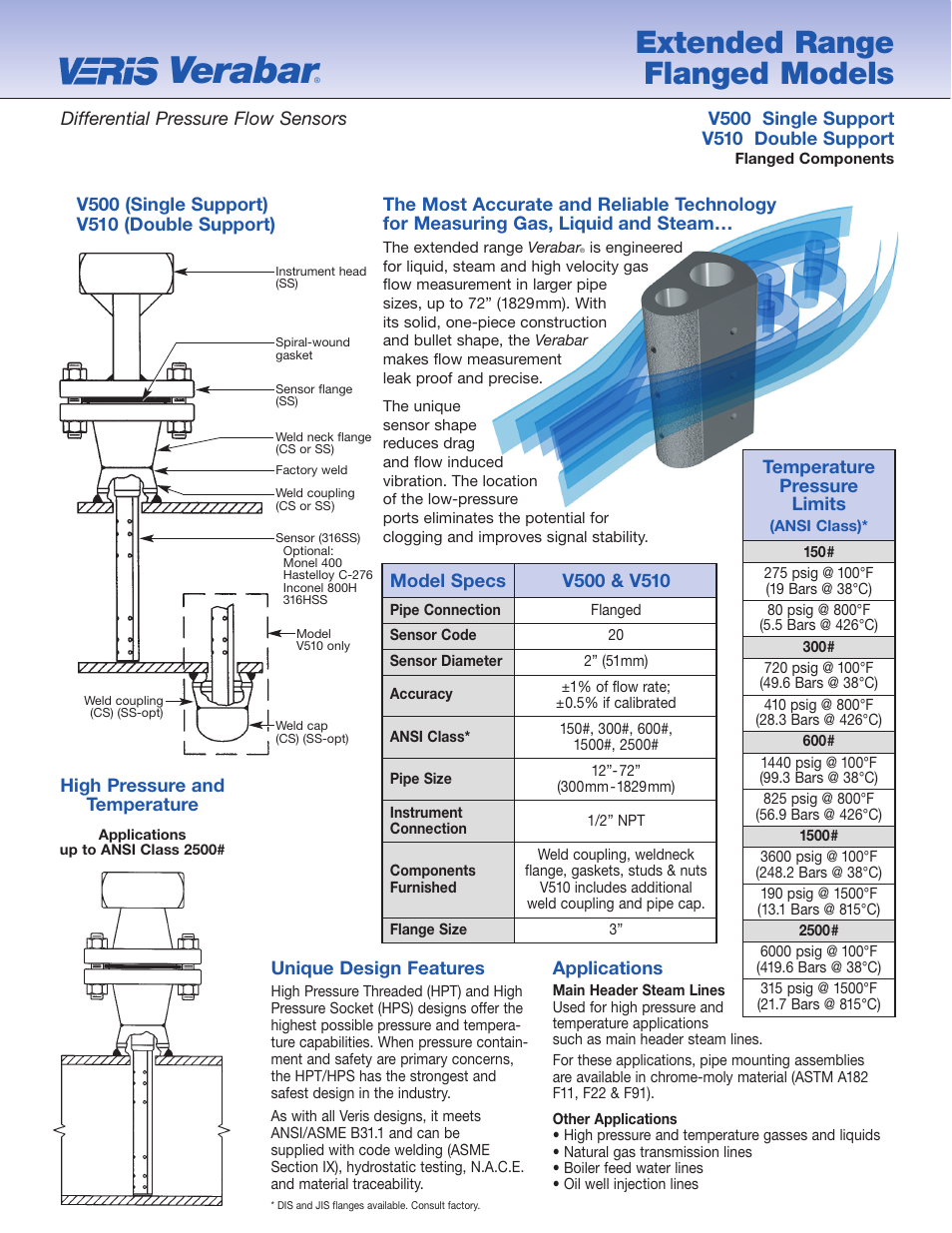 Veris Extended Range V500_V510 Spec Sheet User Manual | 4 pages