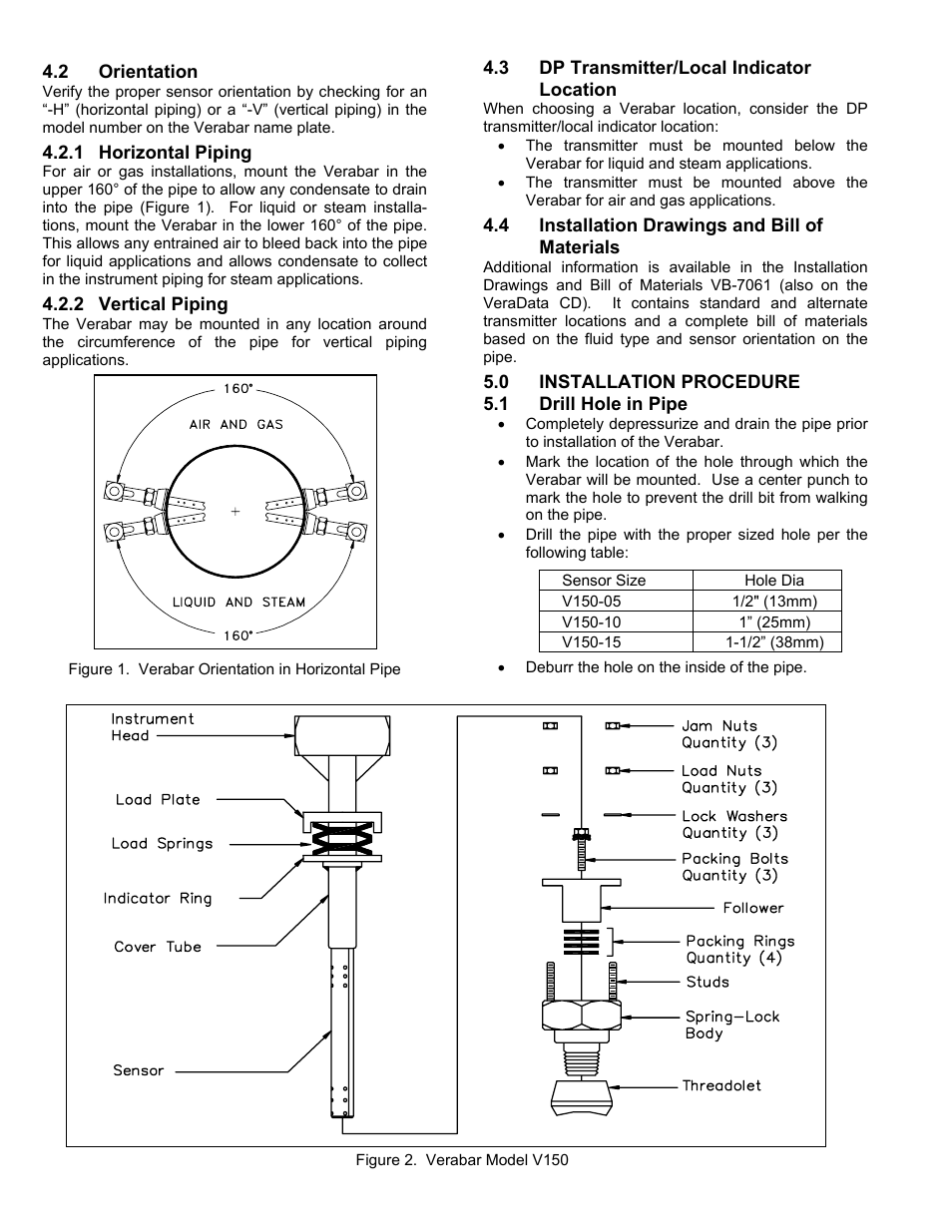 Installation drawings and bill of, Materials, 1drill hole in pipe | Deburr the hole on the inside of the pipe | Veris Verabar V150 Installation Instructions User Manual | Page 2 / 4