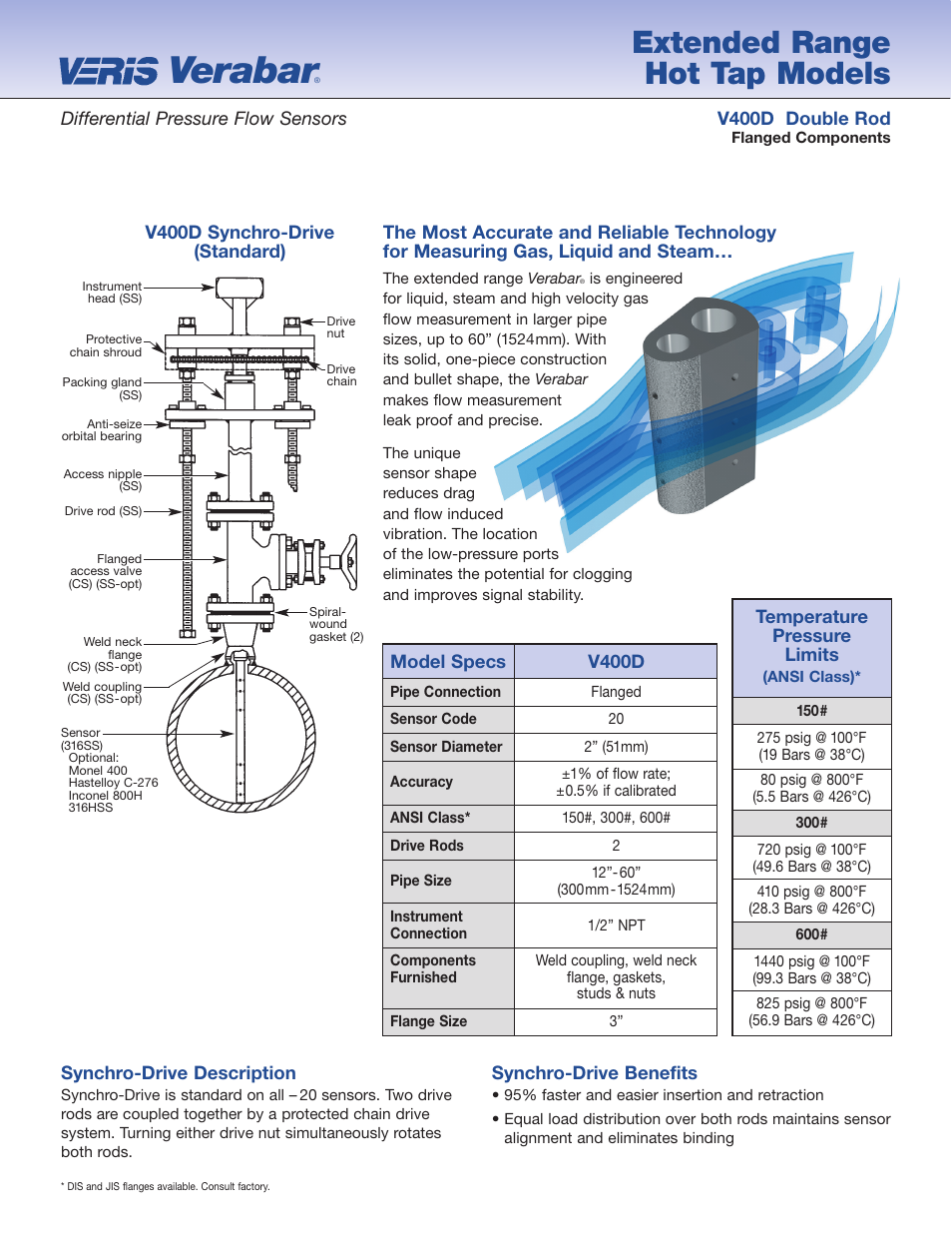 Veris Extended Range V400D Spec Sheet User Manual | 4 pages