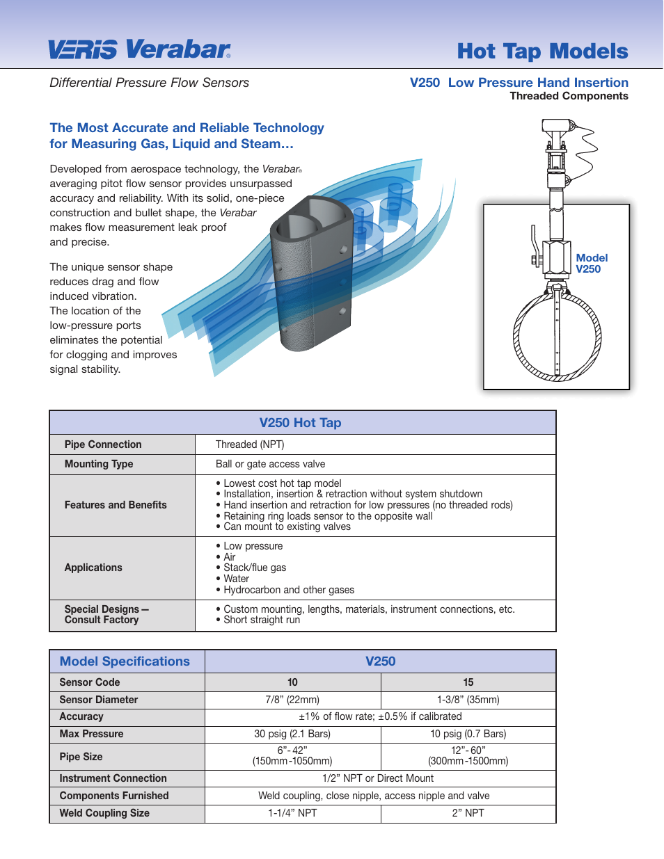 Veris Verabar V250 Spec Sheet User Manual | 4 pages