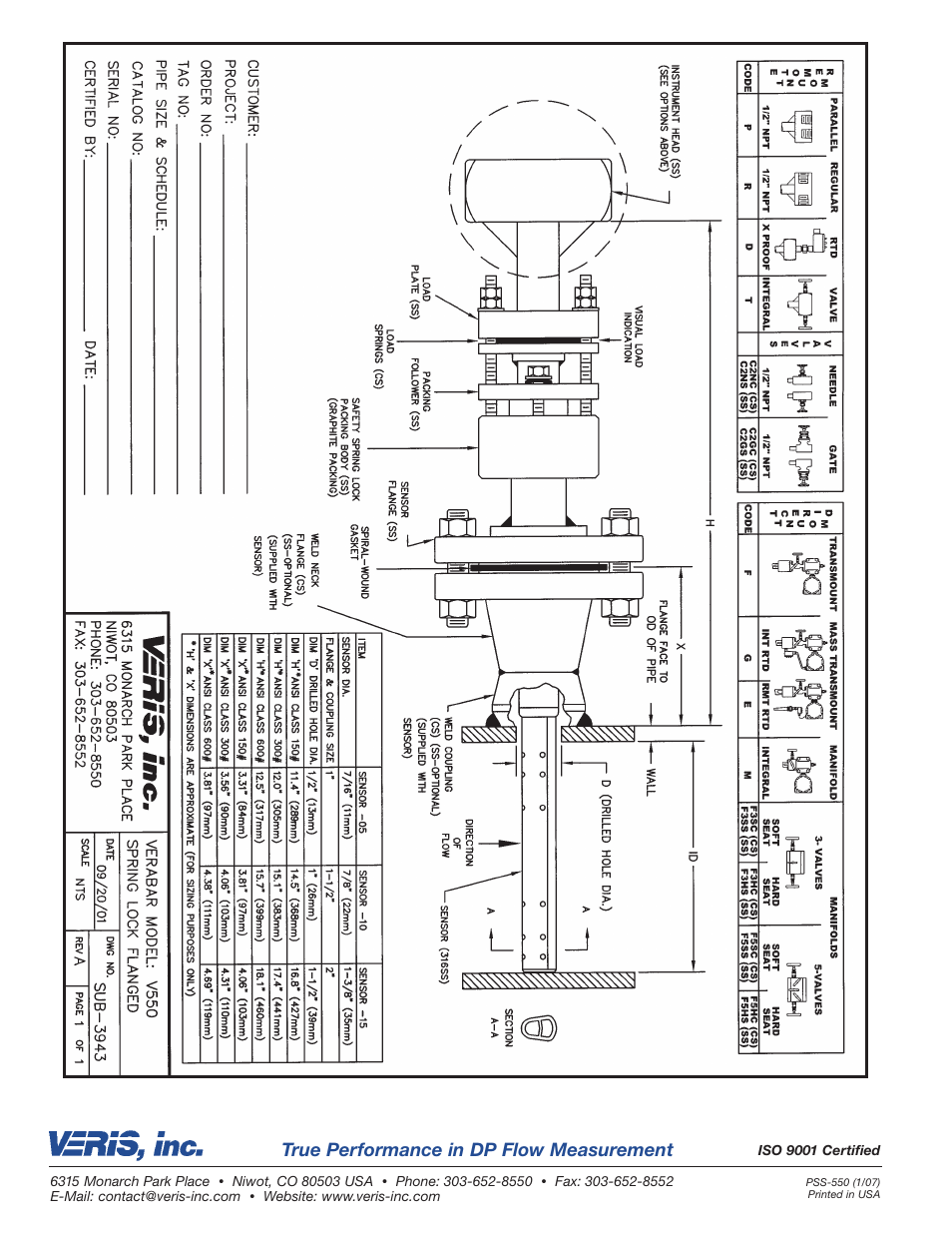 True performance in dp flow measurement | Veris Verabar V550 Spec Sheet User Manual | Page 4 / 4