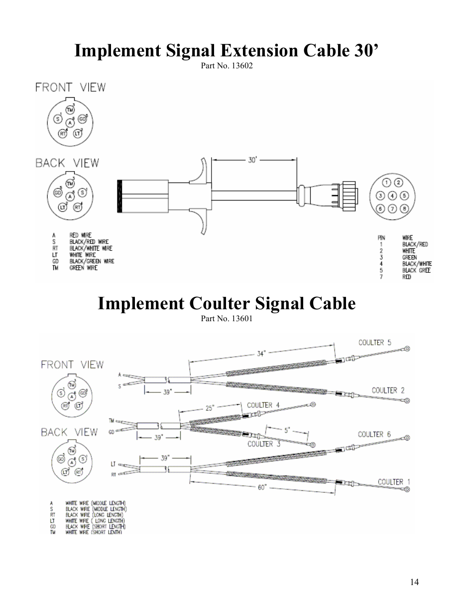 Implement signal extension cable 30, Implement coulter signal cable | Veris Technologies 3100 - Parts Manual User Manual | Page 14 / 14