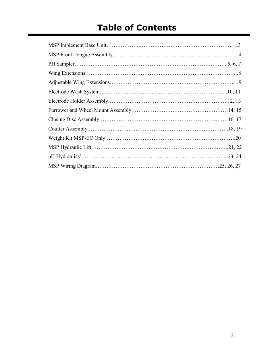 Veris Technologies MSP - Parts Manual User Manual | Page 2 / 27