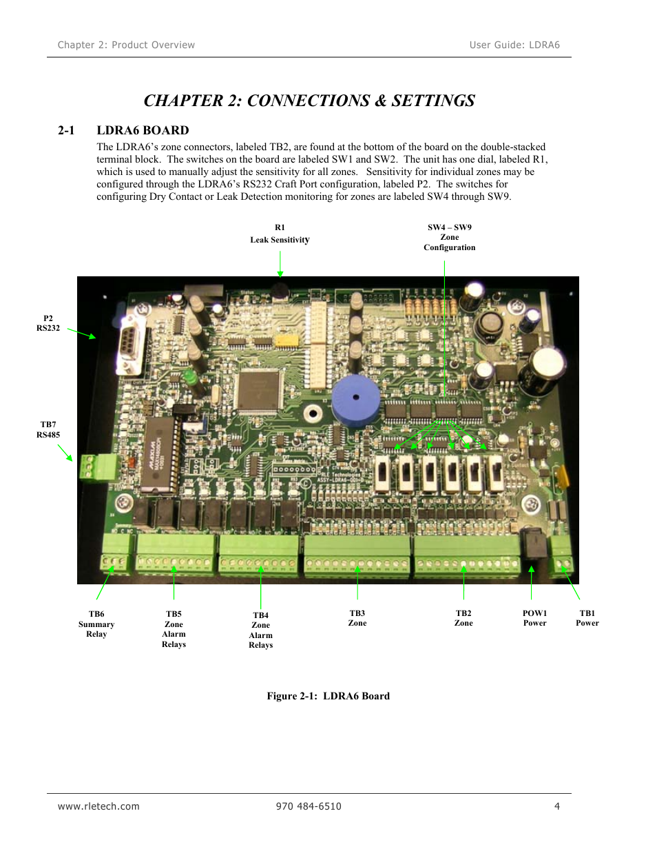 Chapter 2: connections & settings, 1 ldra6 board | Veris Industries LDRA6 USER GUIDE User Manual | Page 10 / 30