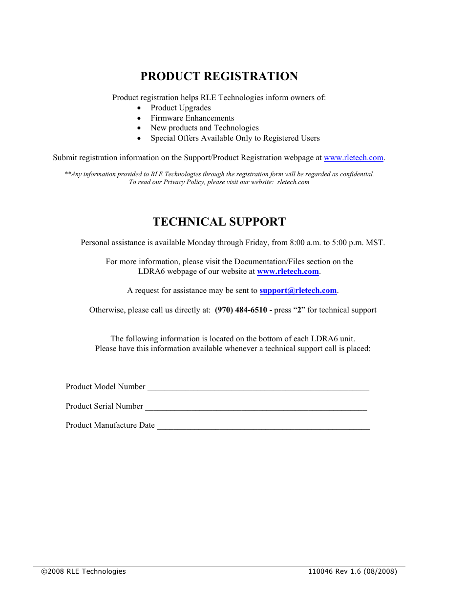 Product registration, Technical support | Veris Industries LDRA6 USER GUIDE User Manual | Page 4 / 30