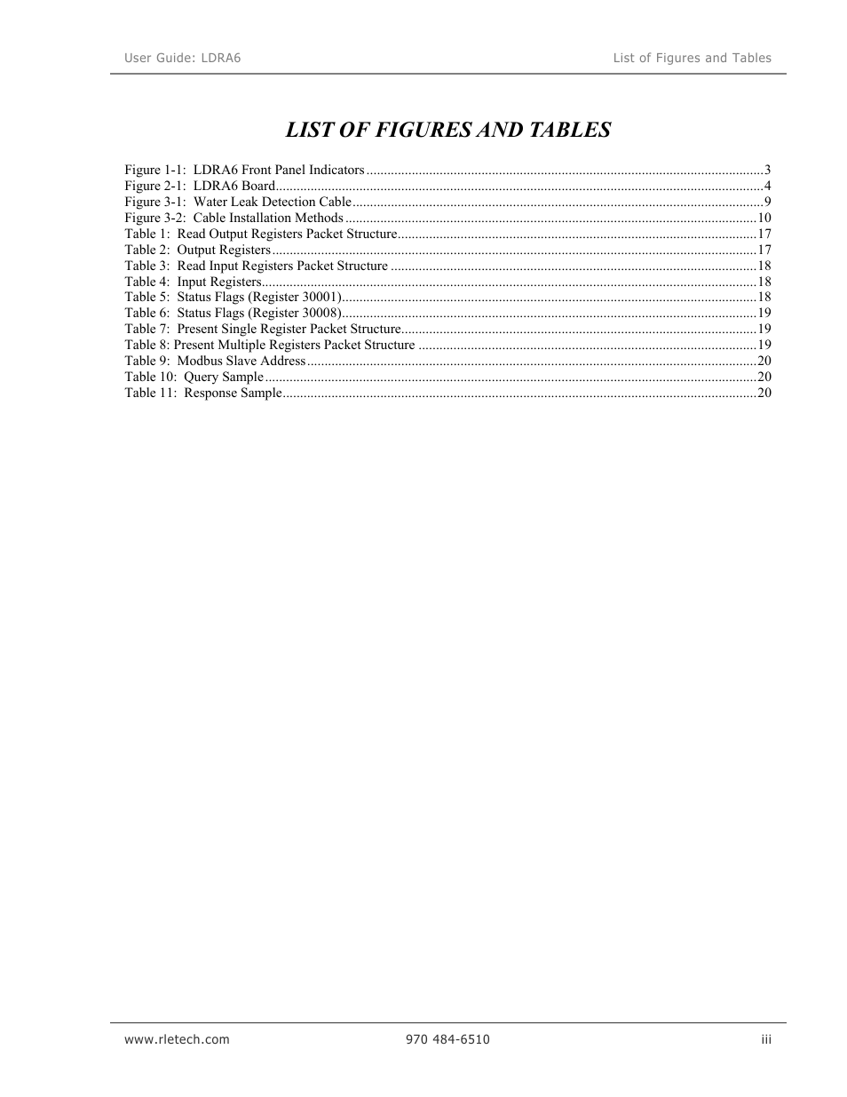 List of figures and tables | Veris Industries LDRA6 USER GUIDE User Manual | Page 7 / 30