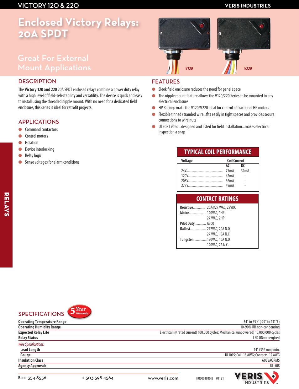 Veris Industries V120 Datasheet User Manual | 2 pages