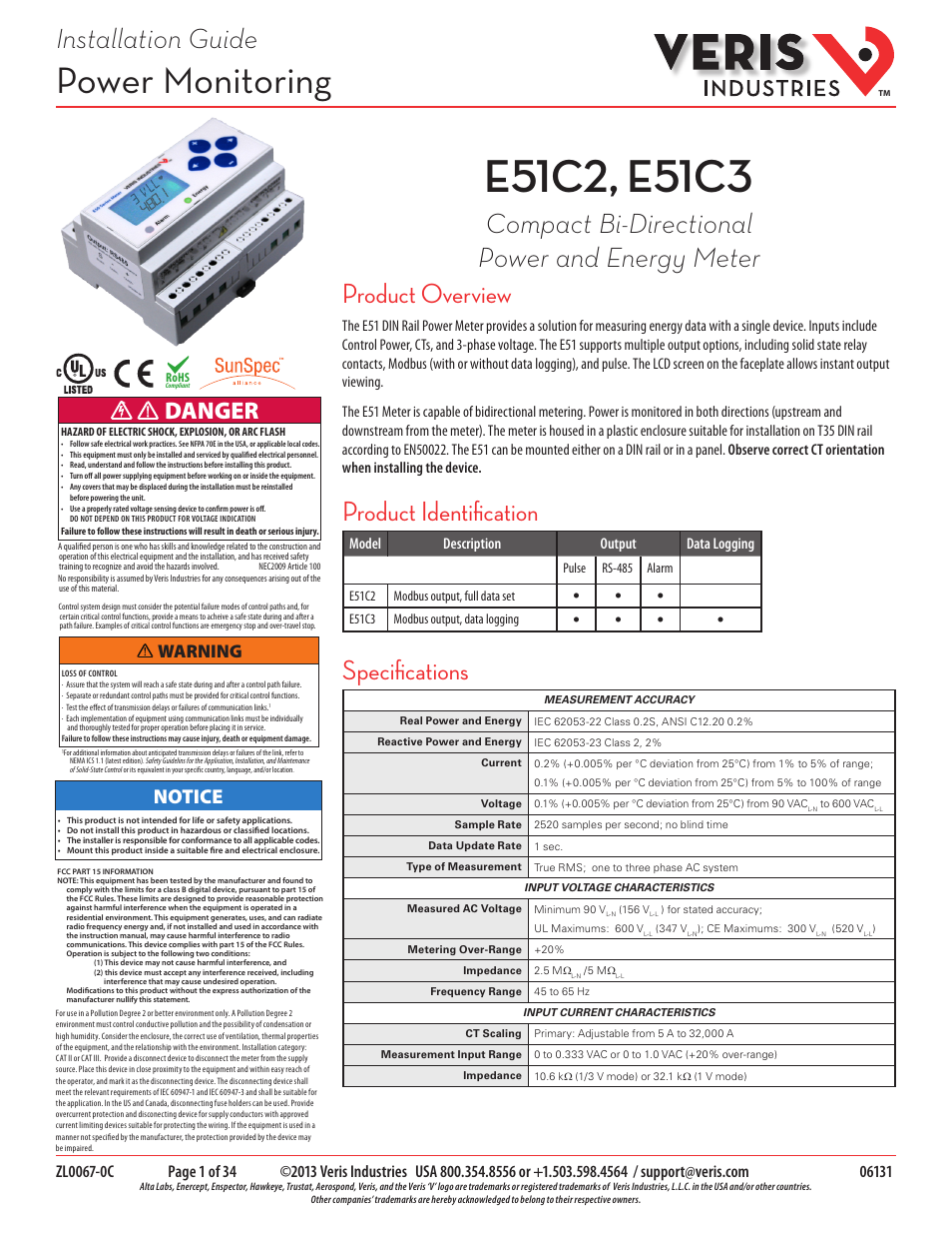 Veris Industries E51C3 Install User Manual | 34 pages