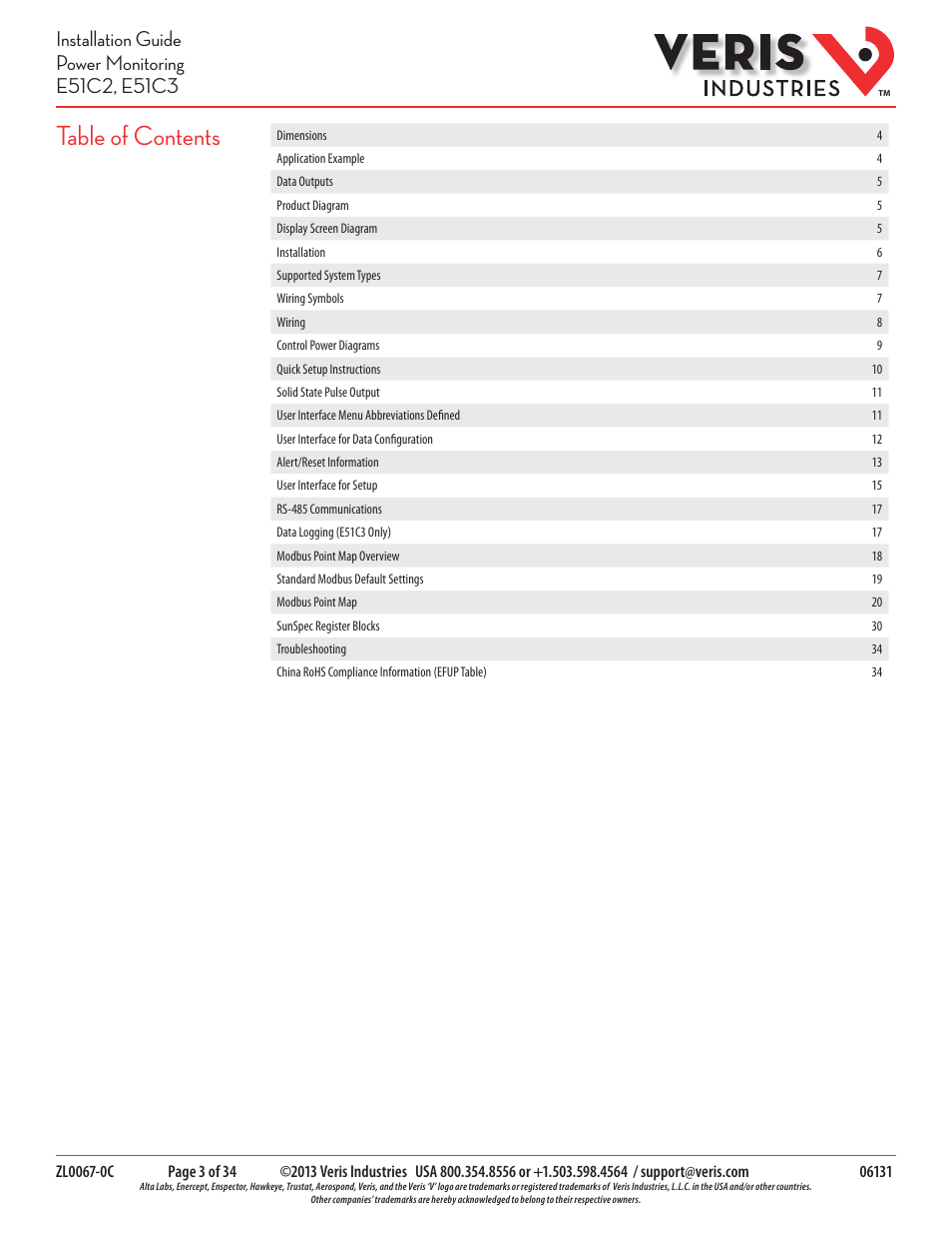 Veris Industries E51C3 Install User Manual | Page 3 / 34