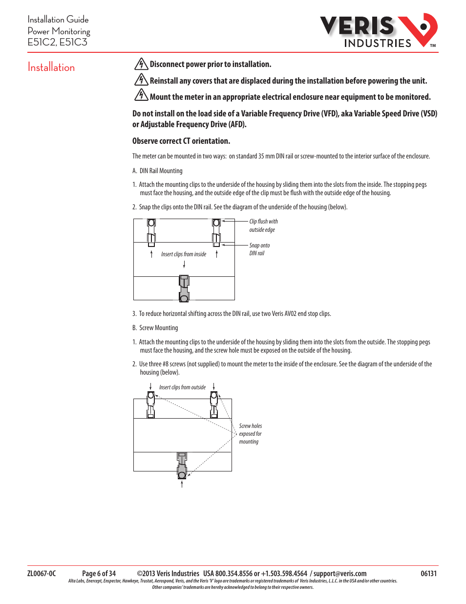 Installation | Veris Industries E51C3 Install User Manual | Page 6 / 34