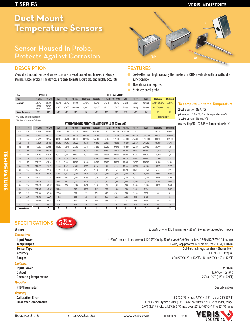 Veris Industries T SERIES Datasheet User Manual | 2 pages