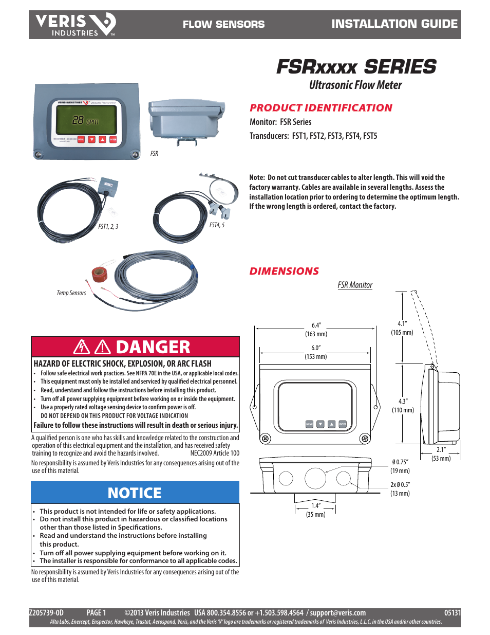 Veris Industries FSRxxxx SERIES Install User Manual | 59 pages