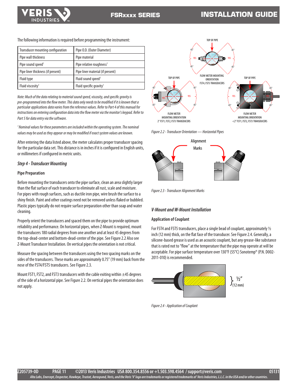 Installation guide, Step 4 - transducer mounting, V-mount and w-mount installation | Veris Industries FSRxxxx SERIES Install User Manual | Page 11 / 59
