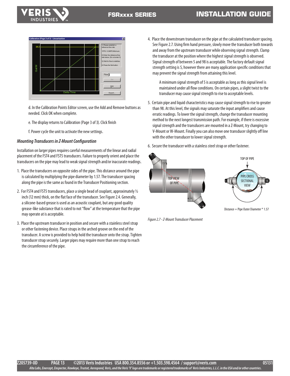 Installation guide, Mounting transducers in z-mount configuration | Veris Industries FSRxxxx SERIES Install User Manual | Page 13 / 59