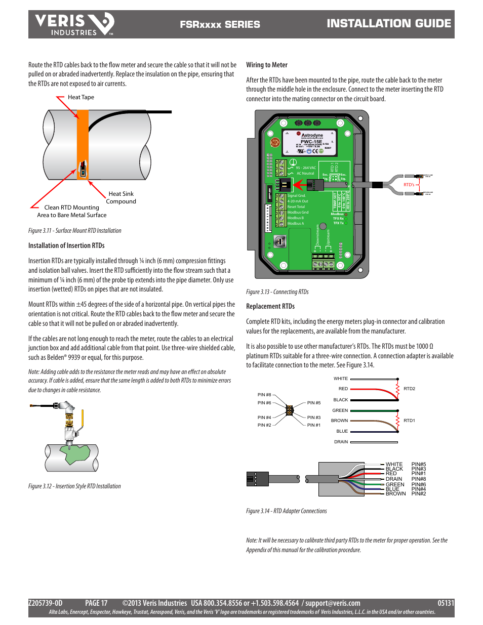Installation guide, Rc us, Product service | Minc o, Figure 3.13 - connecting rtds, Minco, Figure 3.11 - surface mount rtd installation | Veris Industries FSRxxxx SERIES Install User Manual | Page 17 / 59
