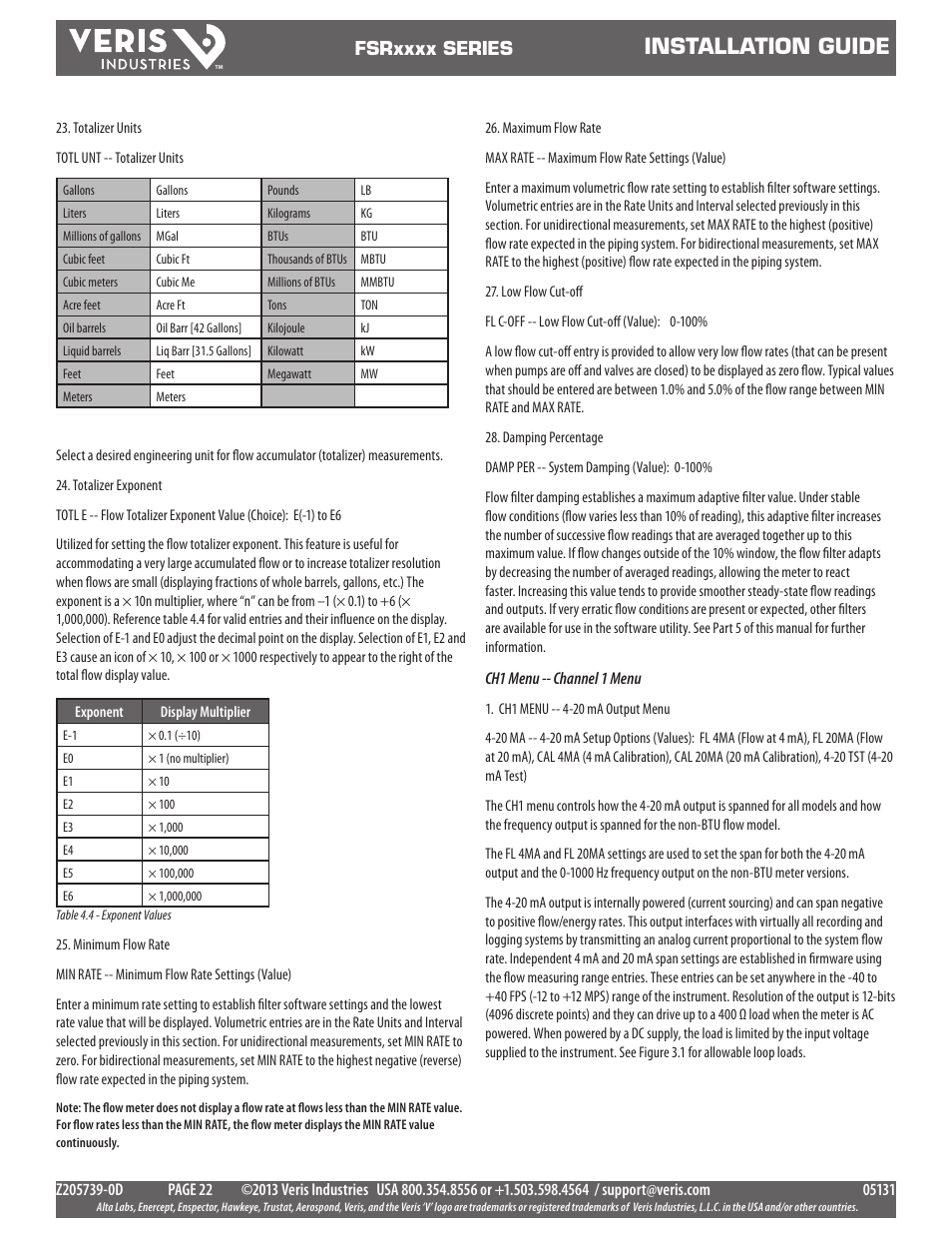 Installation guide | Veris Industries FSRxxxx SERIES Install User Manual | Page 22 / 59