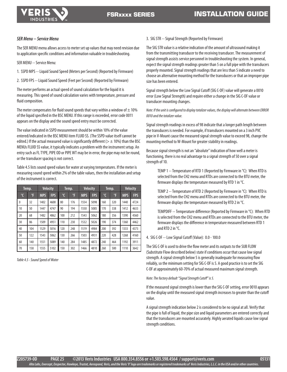 Installation guide, Ser menu -- service menu | Veris Industries FSRxxxx SERIES Install User Manual | Page 25 / 59