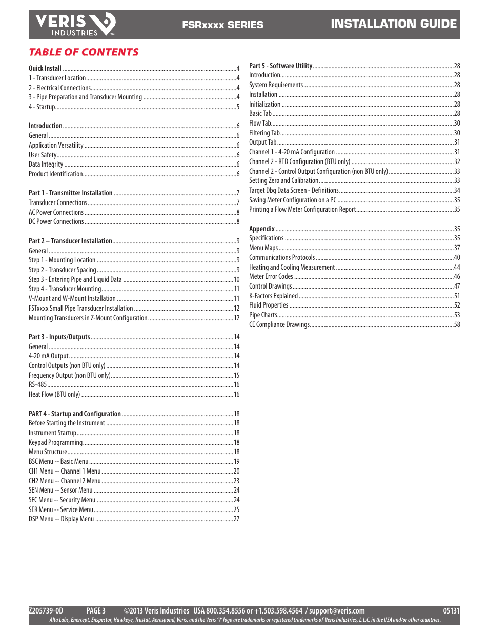 Veris Industries FSRxxxx SERIES Install User Manual | Page 3 / 59
