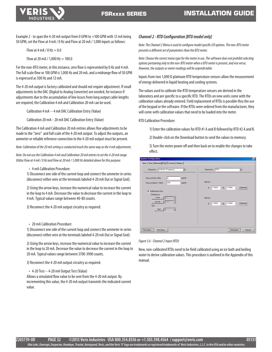 Installation guide, Channel 2 - rtd configuration [btu model only, Figure 5.6 - channel 2 input (rtd) | Veris Industries FSRxxxx SERIES Install User Manual | Page 32 / 59