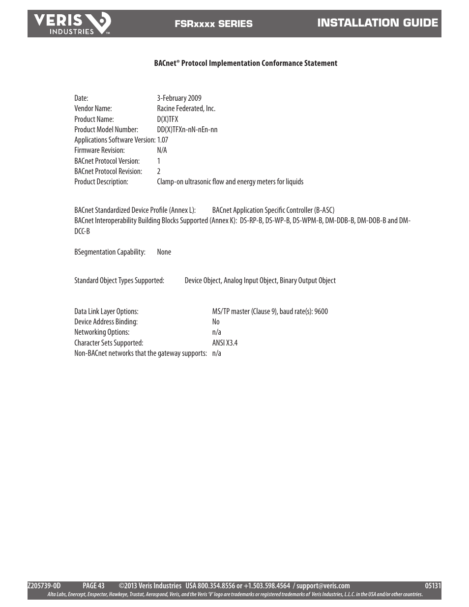 Installation guide | Veris Industries FSRxxxx SERIES Install User Manual | Page 43 / 59