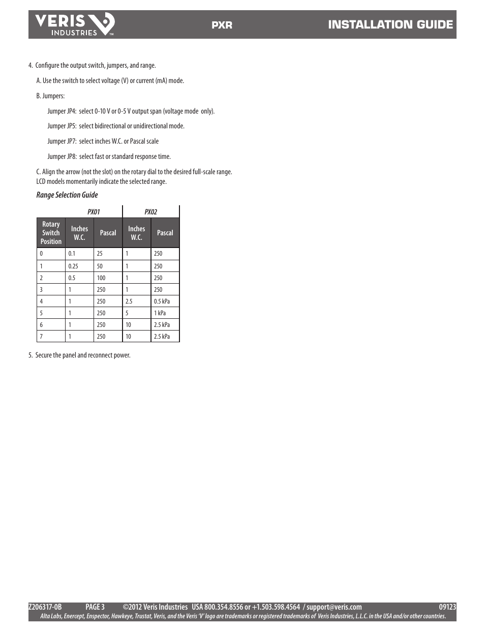 Installation guide | Veris Industries PXR SERIES Install User Manual | Page 3 / 3