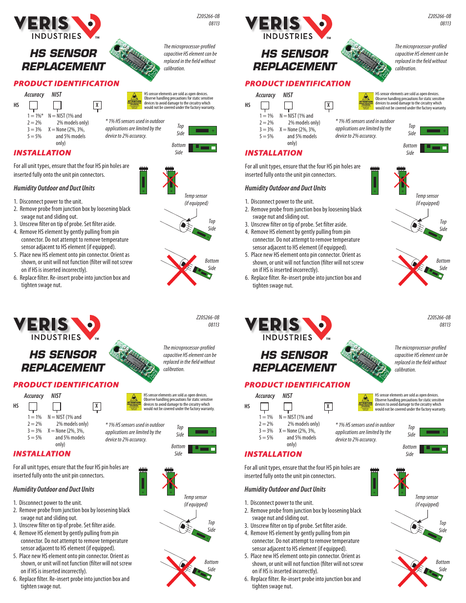 Veris Industries HS Install User Manual | 2 pages